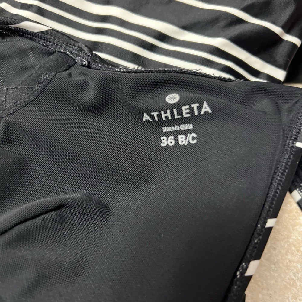 ATHLETA Women's Black White Striped Halter Swim Dress 36 B/C Underwire Bra - Picture 6 of 7